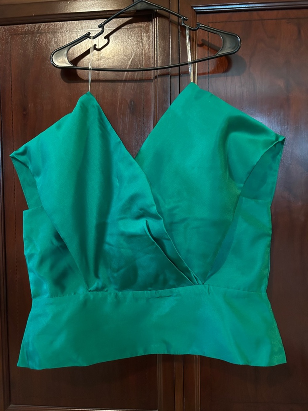 Emerald Satin V-Neck Wrap  Top